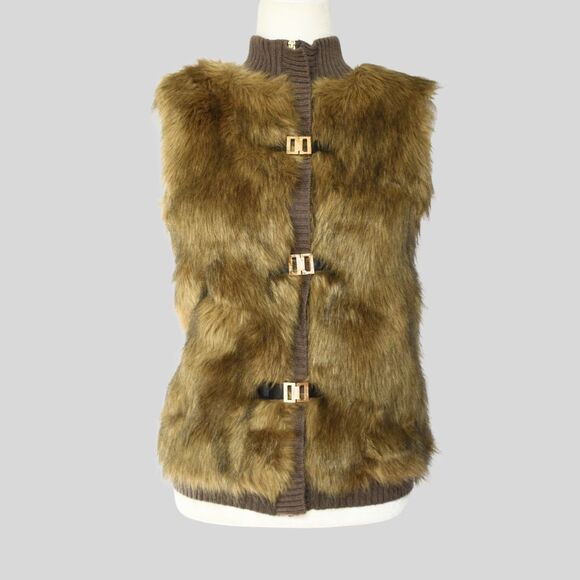 CALVIN KLEIN Faux Fur Sweater Vest Brown Size XS/S - Picture 1 of 9